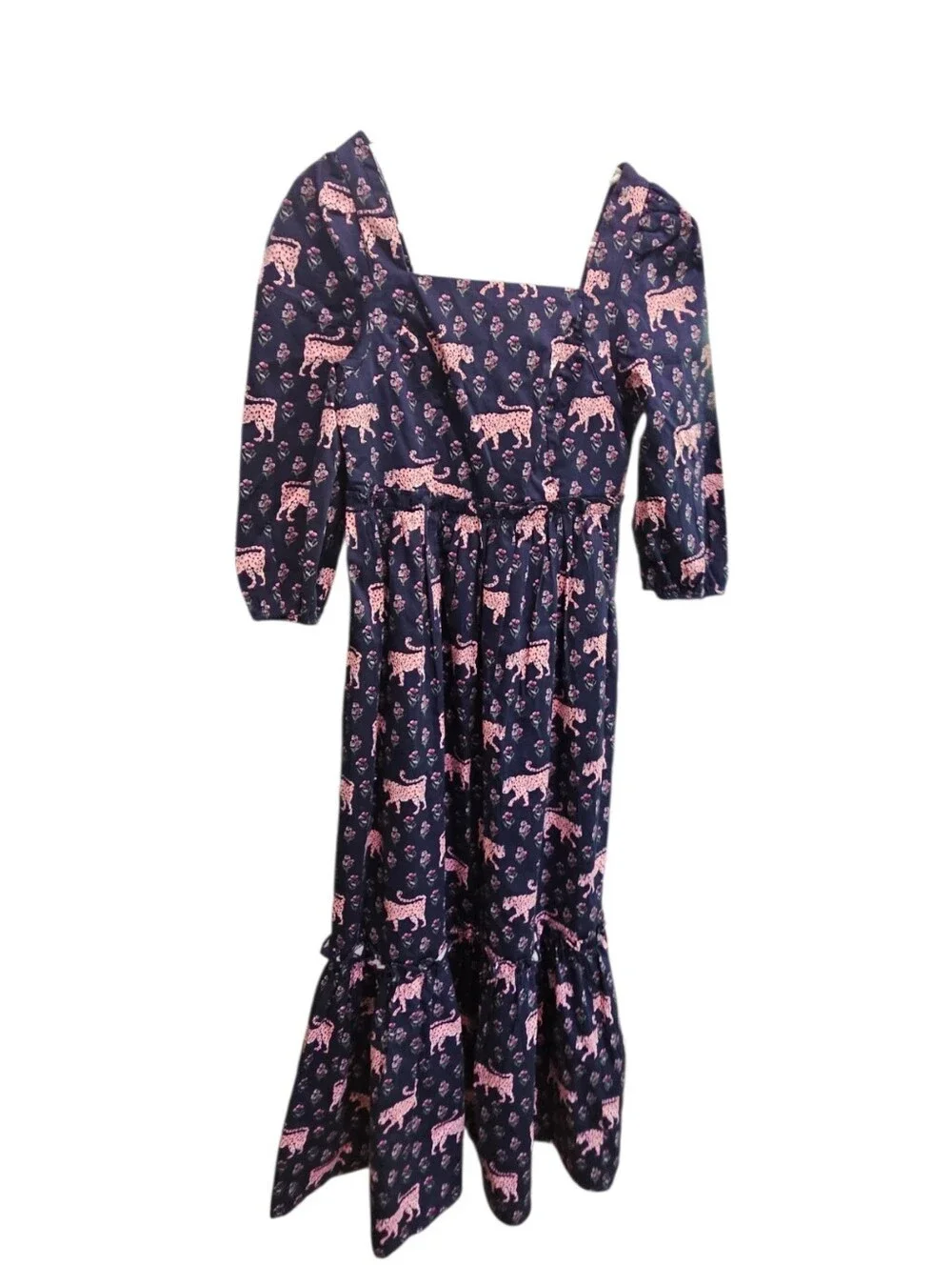 Crown & Ivy Cotton Navy Dress with Pink Leopard Print NEW